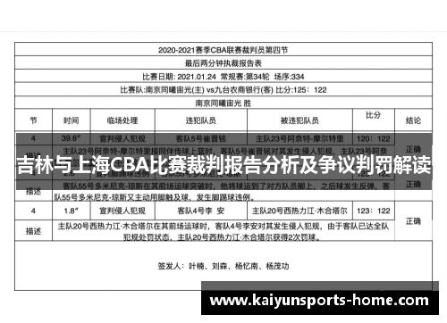 吉林与上海CBA比赛裁判报告分析及争议判罚解读